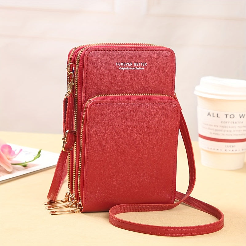 Small Solid Color Women's Crossbody Smartphone Wallet Purse with Adjustable Strap
