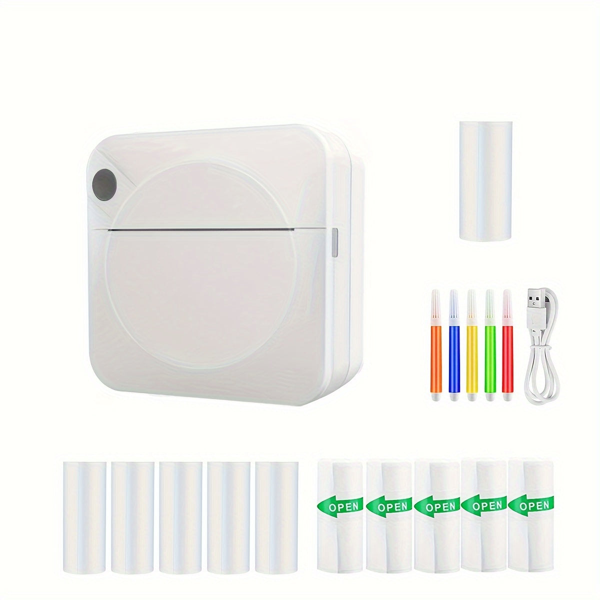 11 Rolls Portable Mini Wireless Thermal Photo Printer - Compact, Inkless, Single-Color Printing for Smartphone, Windows, Study Notes, Labels, and Receipts with Rechargeable Lithium Battery and USB Charging