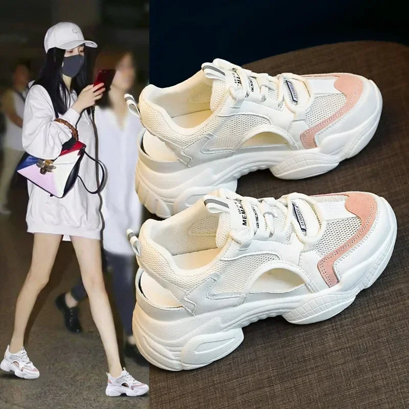 Women's Sports Sandals Heigh Hollow Mesh Breathable Sandals New Hollow Flat Fashion All-match Platform Casual Shoes 2024 image