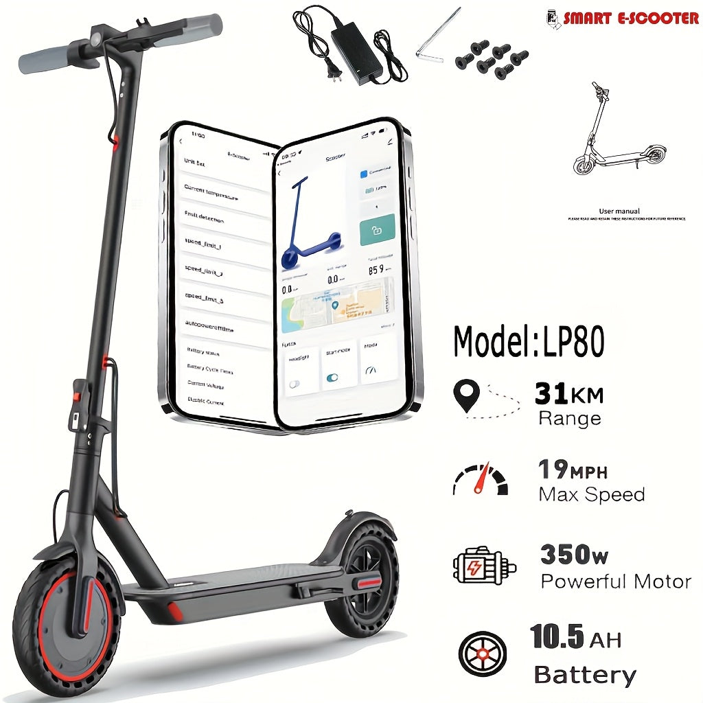 LADPED Multiple Models Folding Electric Scooter, Rated 350W/500W Motor Optional, 5.2AH-14.5AH Battery, with 8.5-10inches Anti-skid Solid Tires, Scooter Electric with Long Range, 15-20MPH Speed Foldable Commuting E-Scooter for