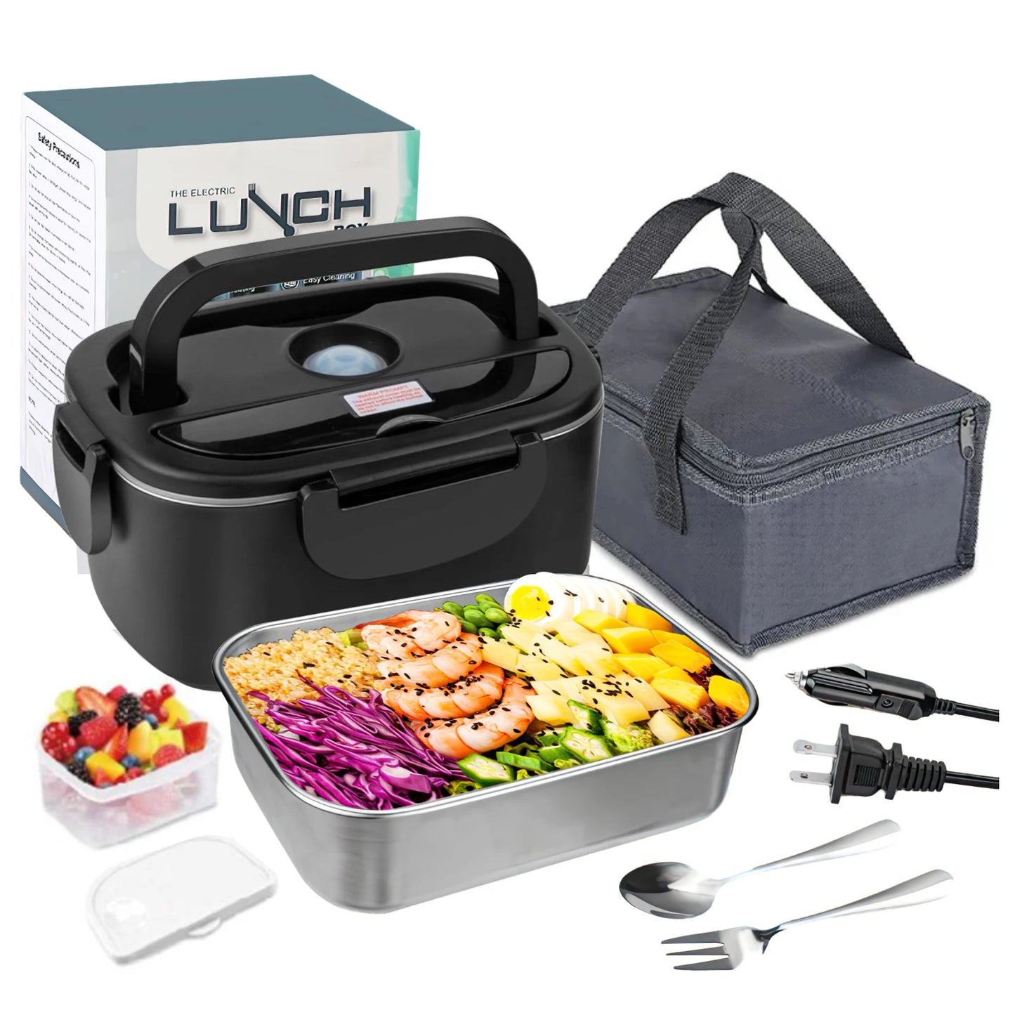 Electric heated lunch box 75W stainless steel detachable 1.8 L heating bowl 12V/24V/220V, car/truck/office dining box