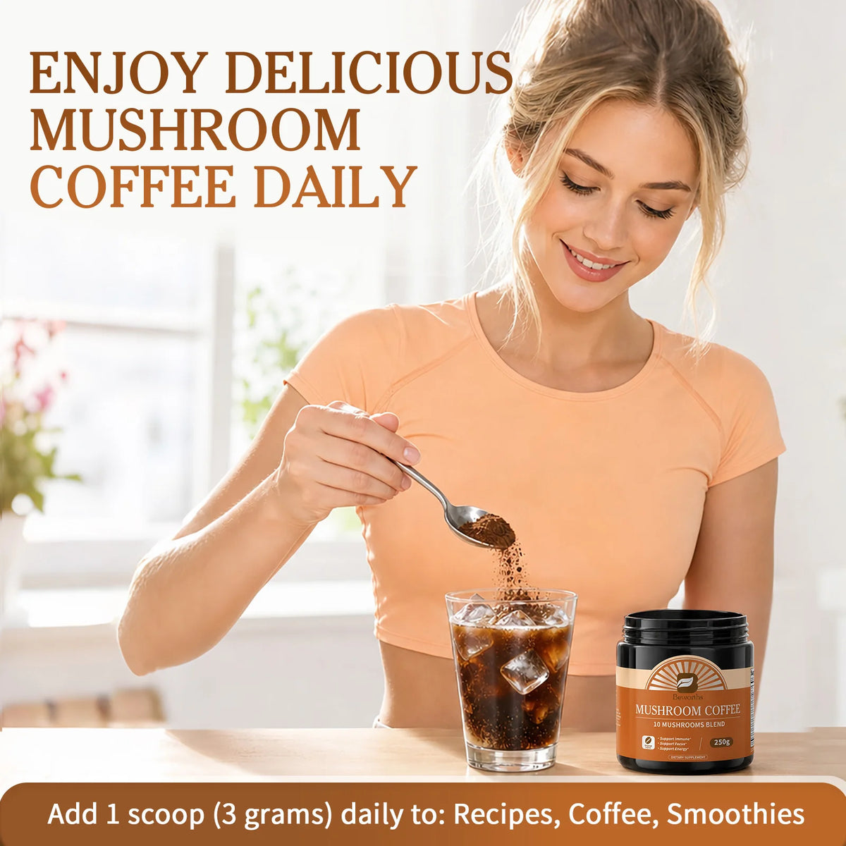 Organic Lion Mane Mushroom Coffee with Reishi, Cordyceps- Support Energy, Mental Clarity & Focus, Brain Booster