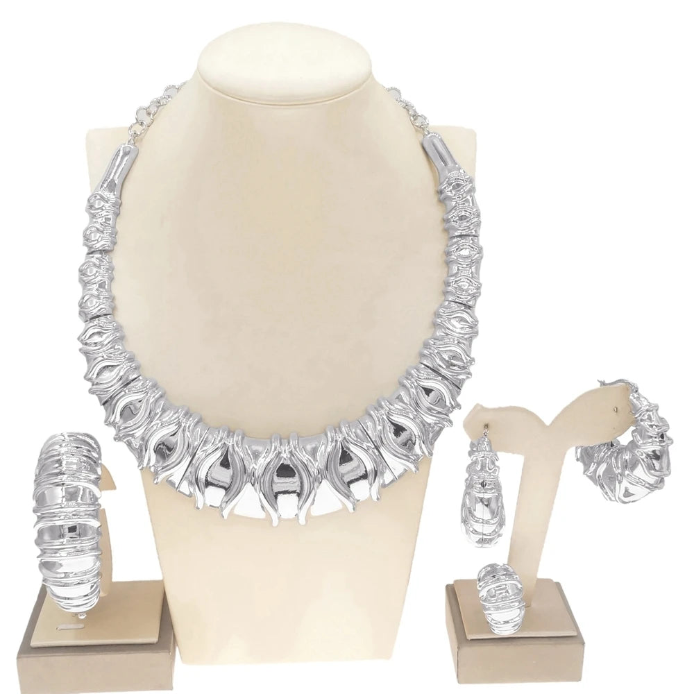 Fashion Dubai Gold Plated Women Jewelry Italian Design Style Big Necklace Banquet Festive Earrings Ring Accessories