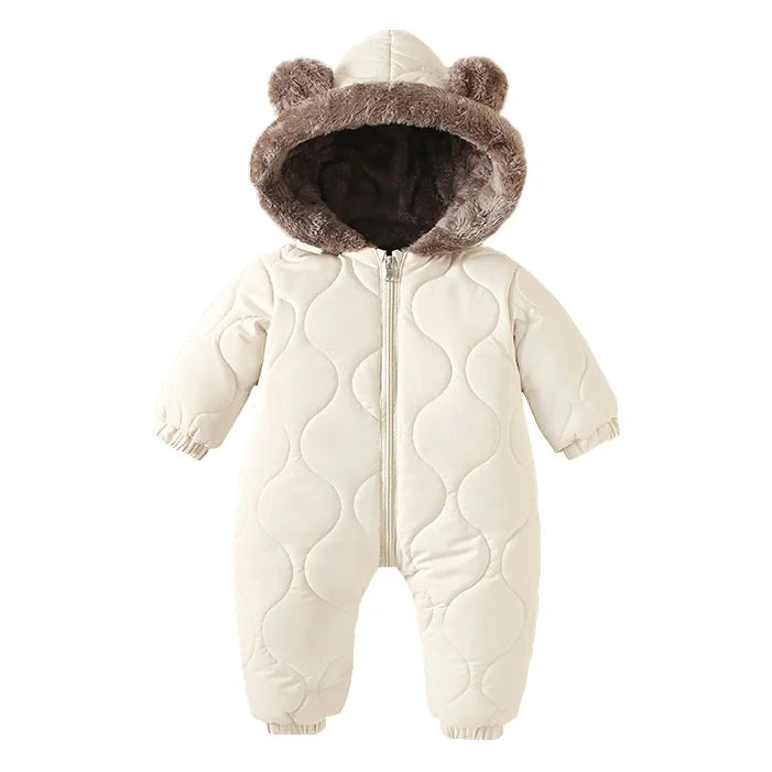 Baby jumpsuit winter new plush and thick hooded down climbing suit for babies to go out and hug clothes, newborn cotton jacket