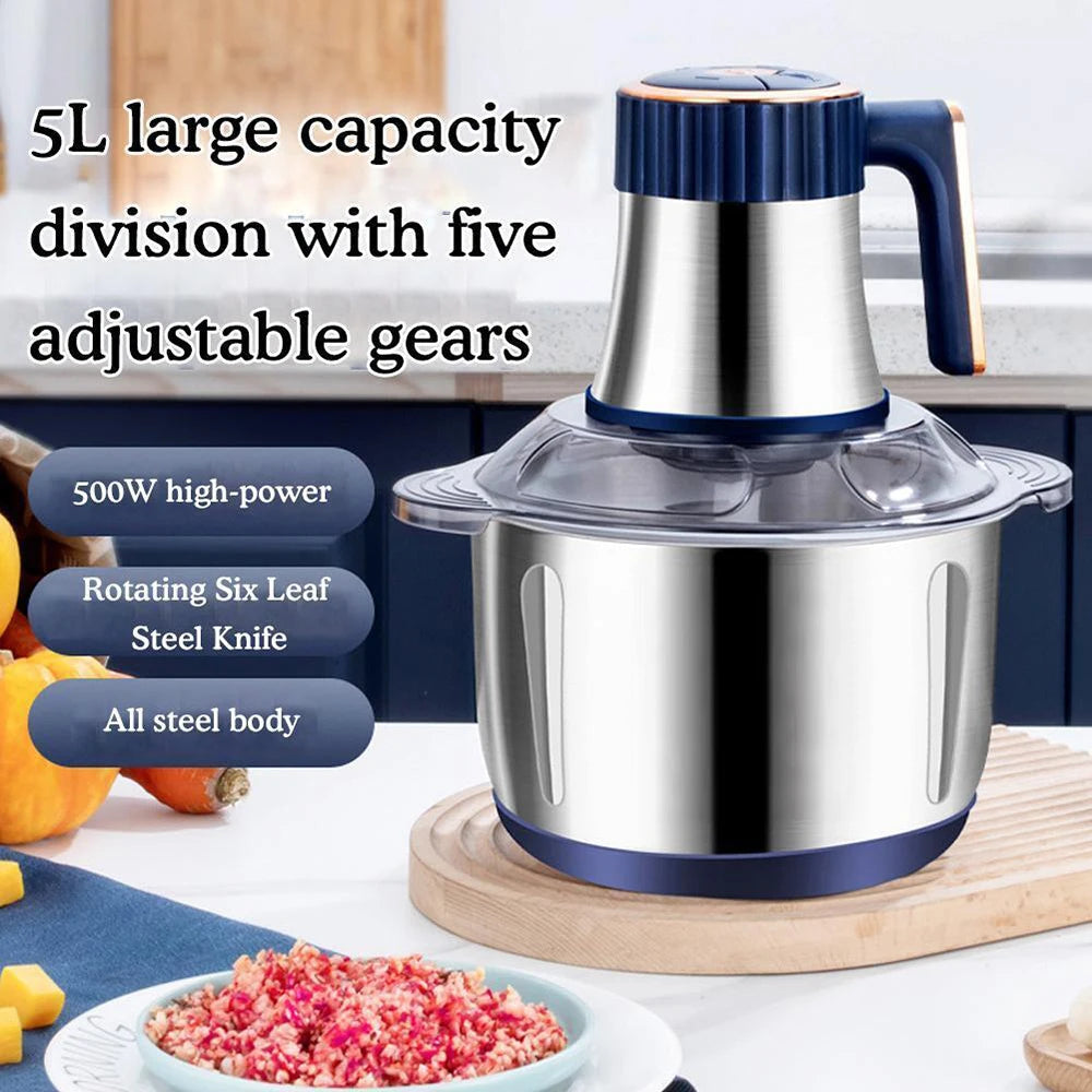 5L Electric Meat Grinders Food Crusher Stainless Steel Multifunctional Vegetable Slicer Processor Chopper Kitchen Appliances