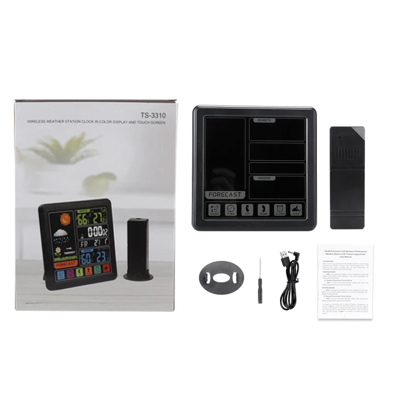 Touch Screen Electric Alarm Clock Wireless Weather Station Digital Wall Clock Outdoor Temperature and Humidity Sensor