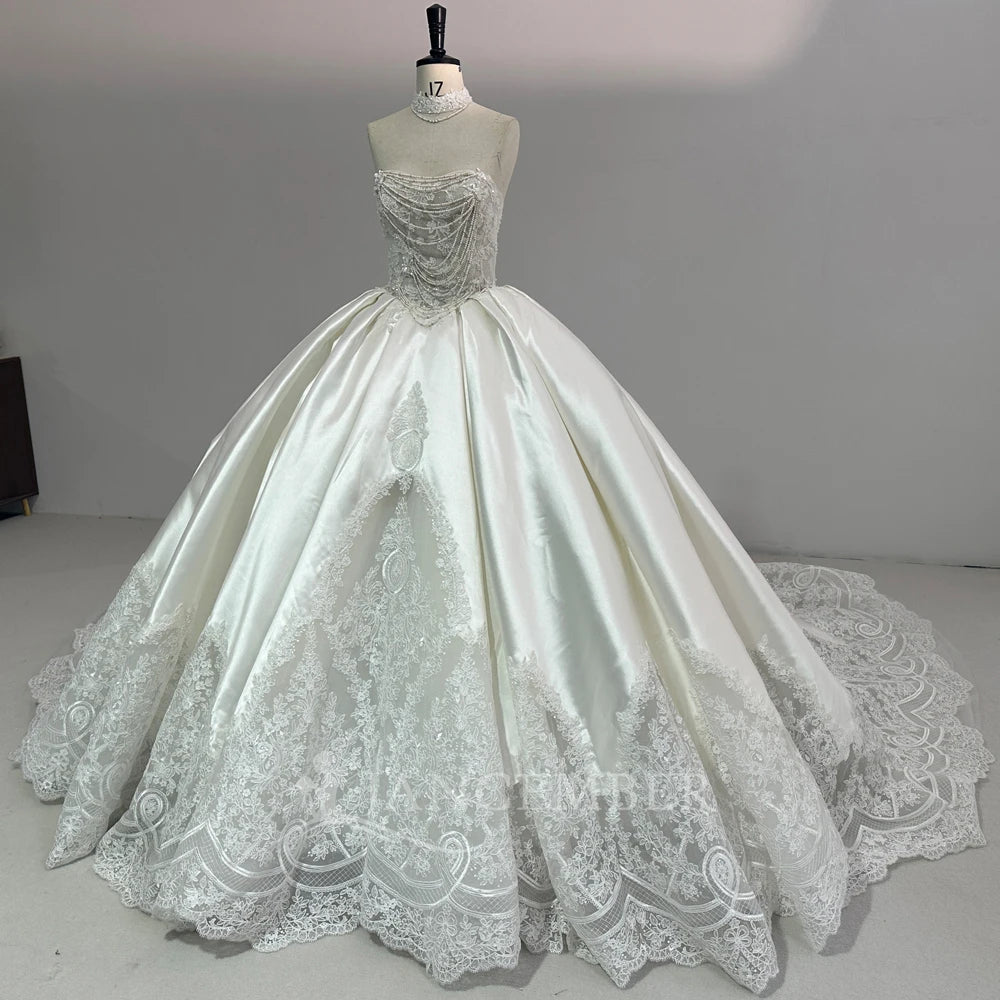 Satin Sleeveless Latest Wedding Dresses Bridal Gown Bride Wedding Dress With Tail Xs141