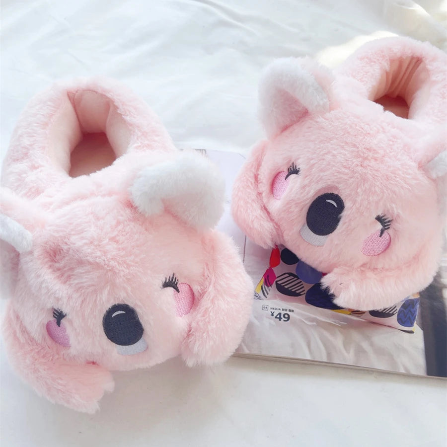 Cartoon Slippers Cute Koala Shape Home Cotton Shoes Woman Girl Warm Winter Indoor Shoes Flat Casual Floor Non-slip Pink Grey