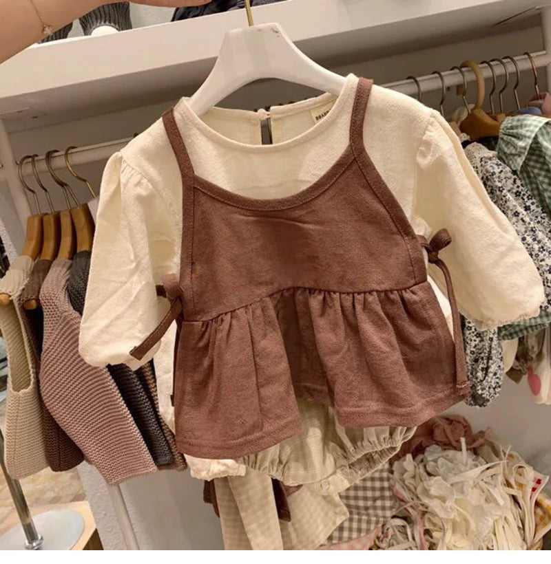 2026 Autumn Baby Clothes 2pcs Set Siblings Clothes Infant Girls Bodysuit Big Sisters Dress Toddler Suit