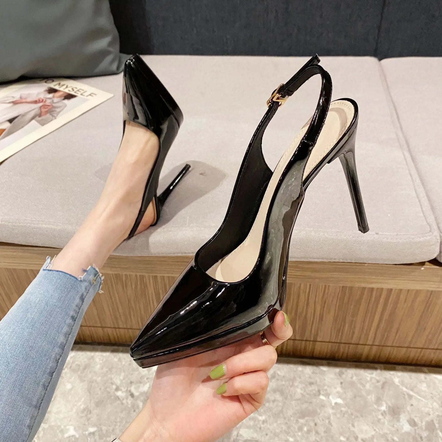 Slingback Zapatos Tacon Mujer Smooth Leather Strange Designer Elegant Heel Women's Pumps