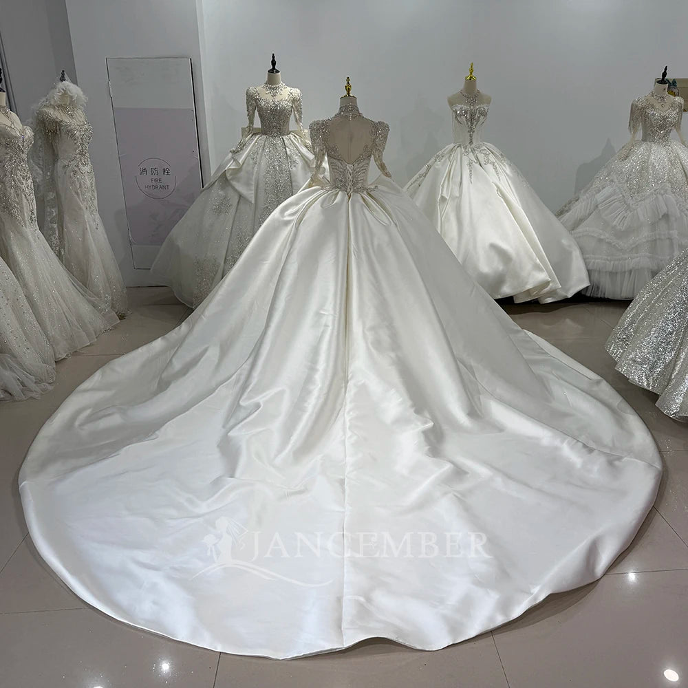 Vintage High-End French Light Luxury Wedding Dress New Bride Long Sleeve Satin Xs153