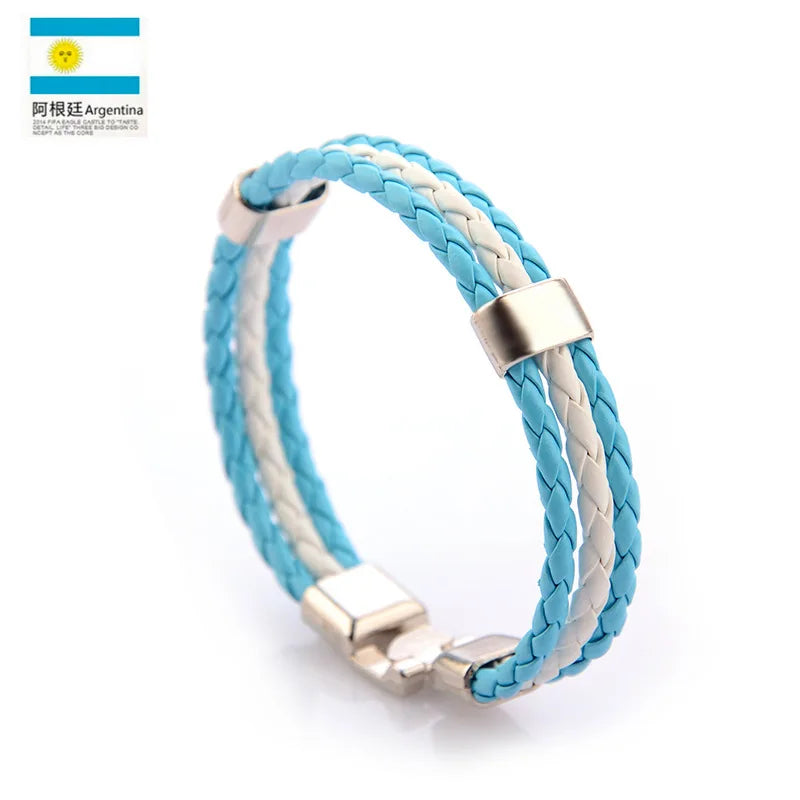 National team Unisex Italy France Russia National Flag Rope Surfer Leather Braided Bracelet Bangle Wristband Friendship Gift