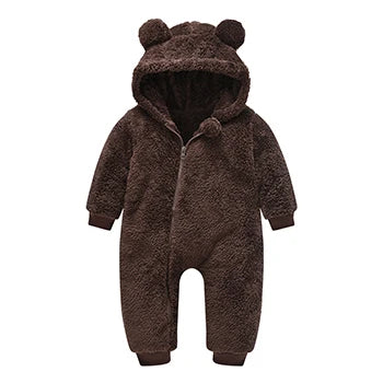 Cute Plush Bear Baby Rompers Toddler Girl Overall Jumpsuit Spring Autumn Hooded Zipper Baby Boys Romper Infant Crawling Clothing