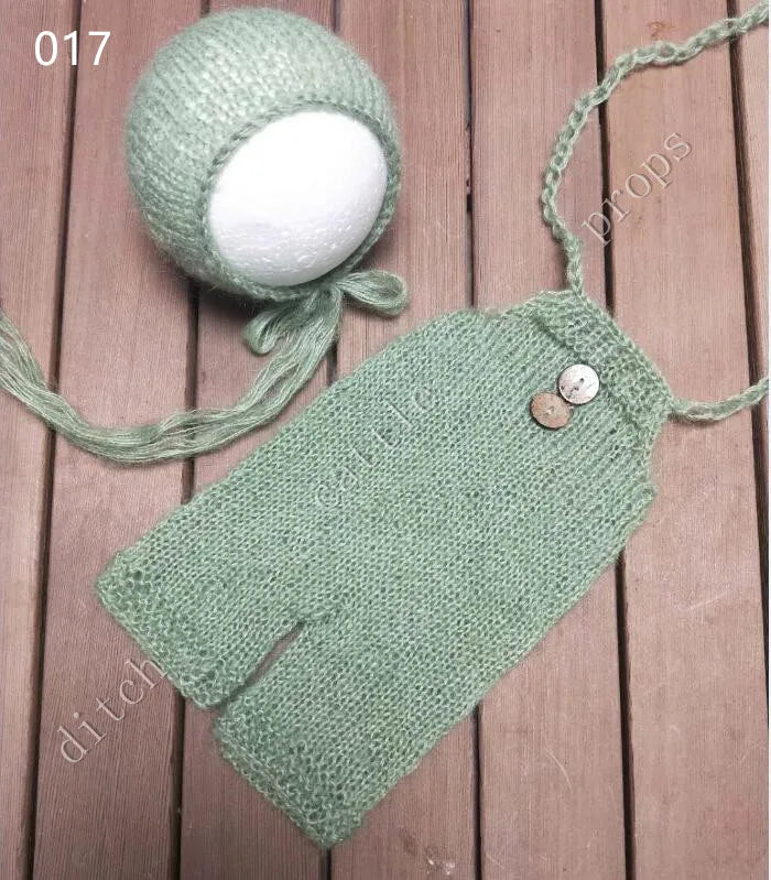Newborn MohairSet Knit Baby Bonnet & Pants Newborn Photography Props Background