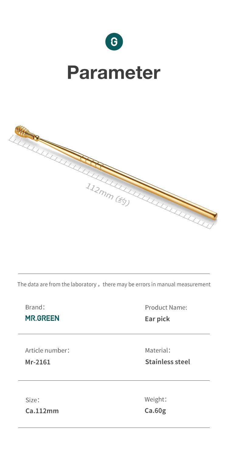 MR.GREEN Ear Wax Removal 360° Spiral Massage Ear Pick Ear Canal Cleaner Stainless Steel Flexible Design Ear Care Tools