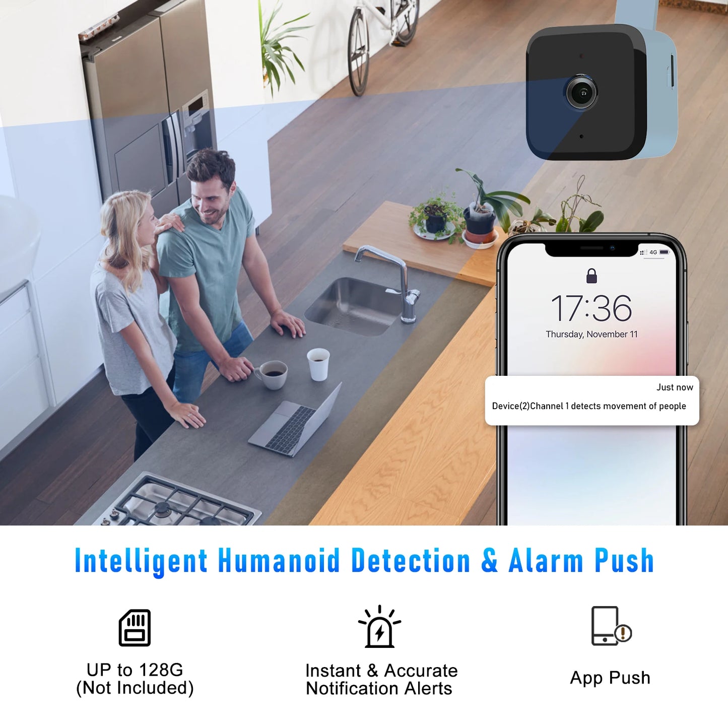 JideTech Wireless Indoor 2MP Square IP Camera Color Night Vision Wireless Camera Blue Color