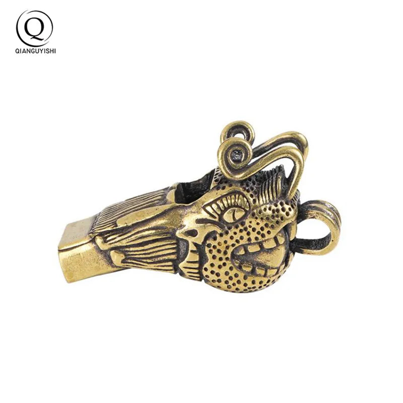 Vintage Brass Dragon Head Whistle Car Keys Chains Pendants Men Women Outdoor Survival Tools Whistles Necklaces Keychains Hanging