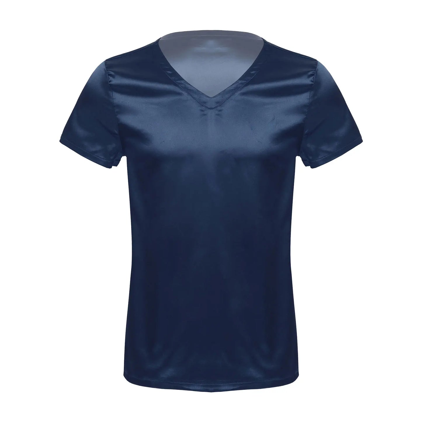 Mens Male Clothing V Neck Short Sleeve Satin Casual Comfortable T-Shirt Loose Pajamas Tops Loungewear Sleepwear Nightwear