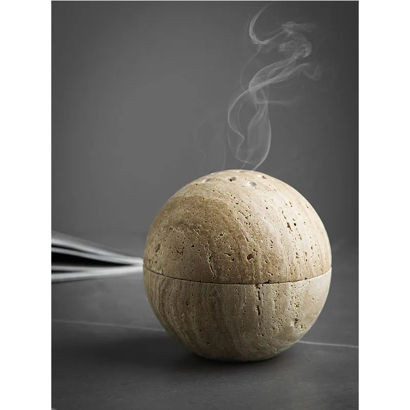 Wholesale Natural Travertine Stone for Arabic Decor Buddha Ramadan Mubkhar Mini Incense Burner Ball Incense Holder