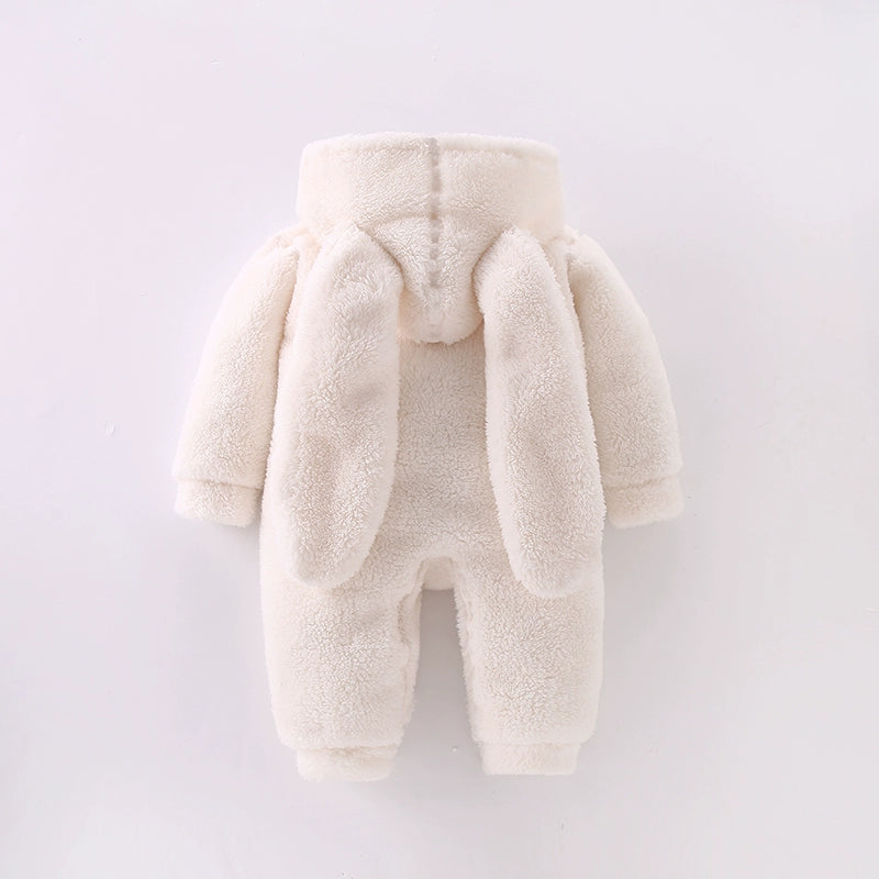 Baby Fur Fleece-Lined Jumpsuit Winter Thicken Thermal Male and Female Baby Clothes Outwear Hooded Romper Jumpsuit