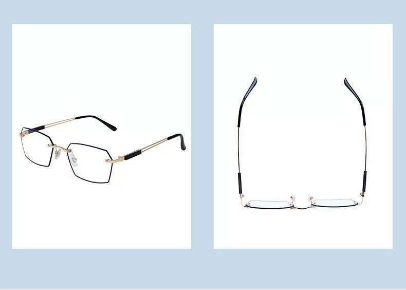 Frameless Business Color-Changing Reading Glasses Men Middle-Aged and Elderly HD Anti-Blue Ray Radiation Indoor and Outdoor Dual-Use Presbyopic Glasses