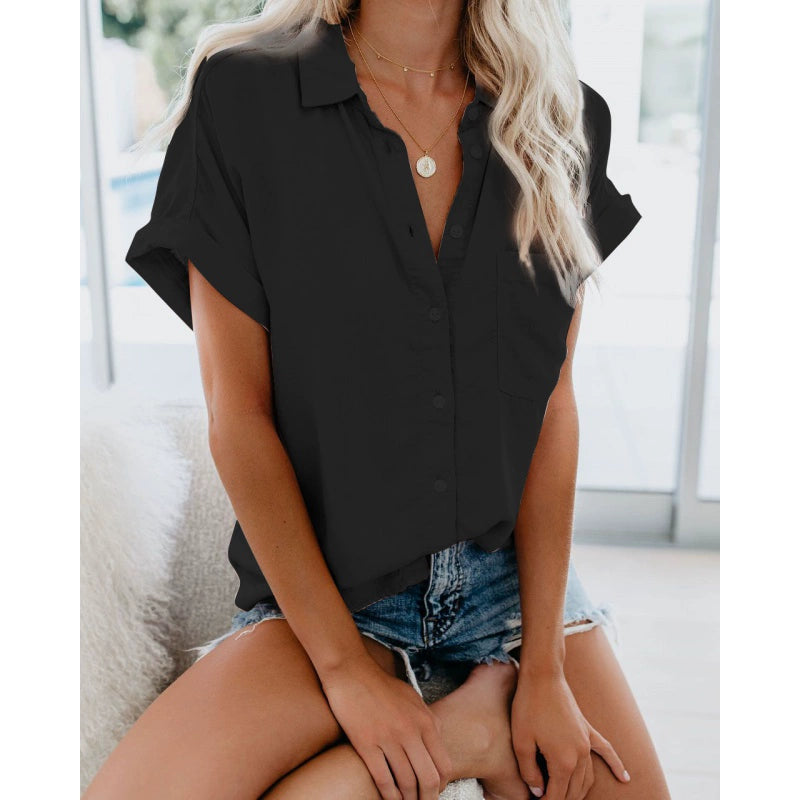 Summer WOMEN'S Short-Sleeved Lapel Button Shirt Blouse
