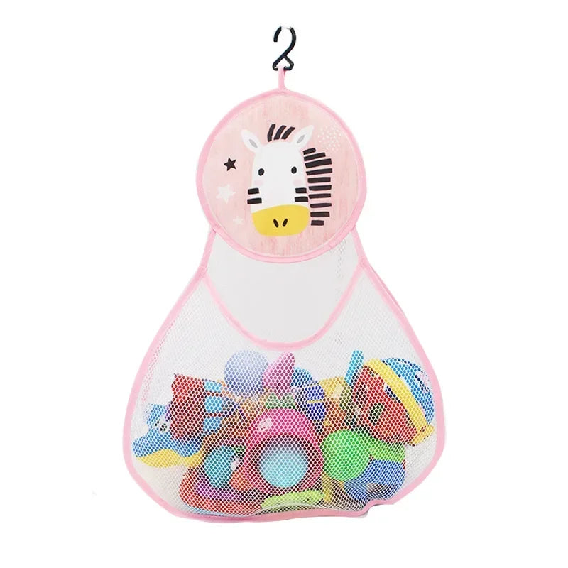 Bathroom Storage Baskets Hanging Storage Mesh Bag with Hook Cups Portable Baby Bath Toys Cute Duck Frog Organization Bags