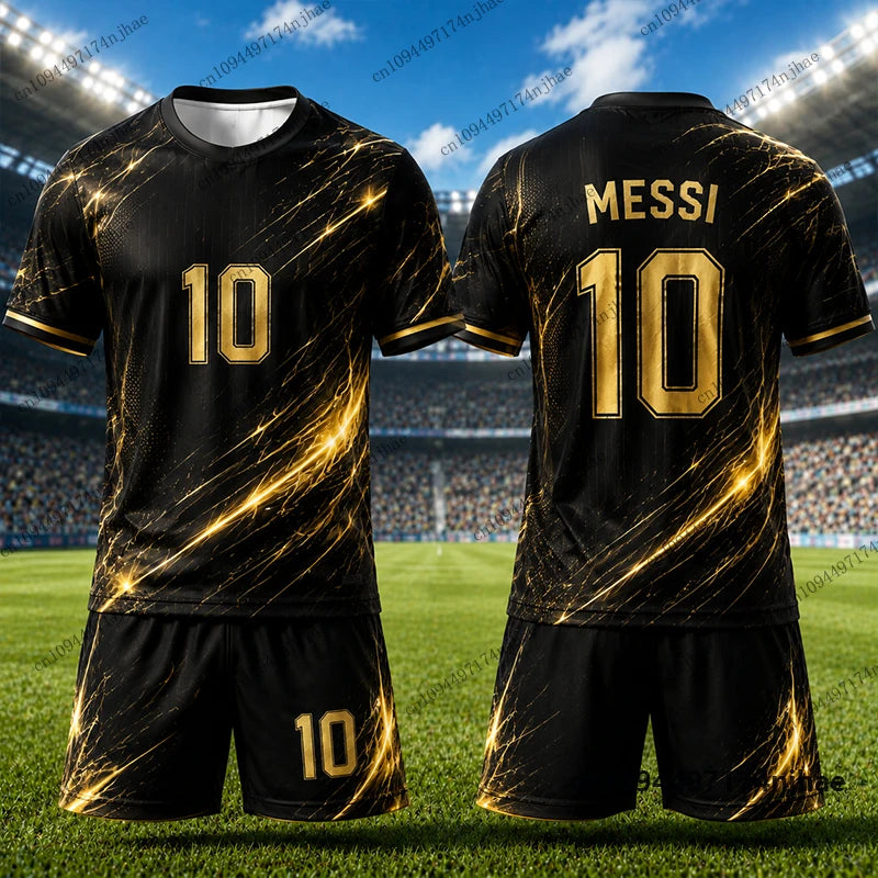 2 Piece Outfits Children Tracksuit Messi No.10 Print T-Shirt+Shorts Sets Football Jersey Casual Suit Sports Kids/Adult Clothes