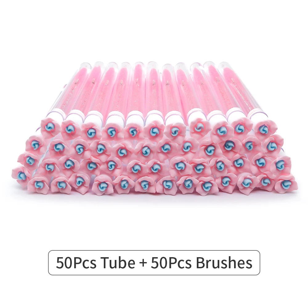 10/50Pcs Flower Eyelash Brush Tube Disposable Mascara Wands Tube Reusable Lash Spoolies Brush Dust-proof Cleaner Storage Tubes