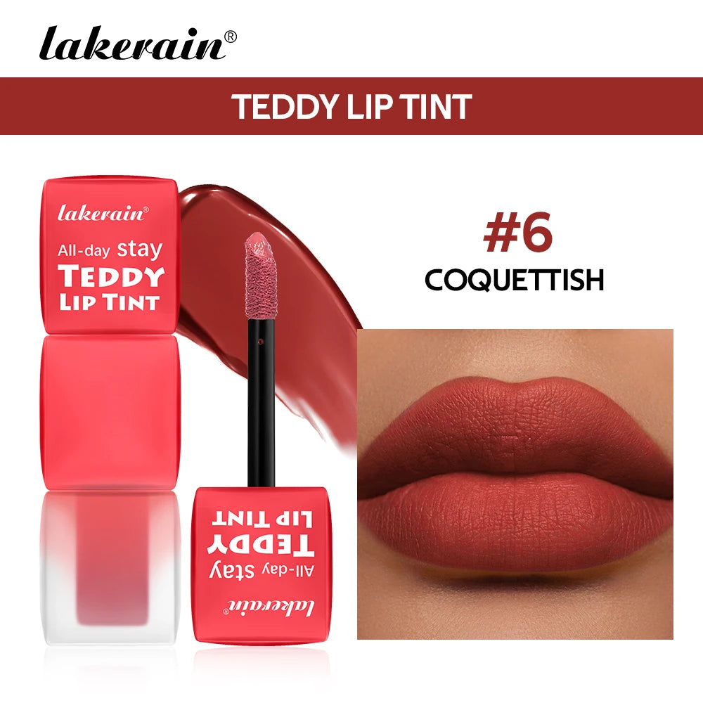 6pcs/set Teddy Velvet Non-stick Cup Lip Glaze Matte Lipstick Waterproof Longlasting Color Liquid Silky Saturation High Lip Gloss