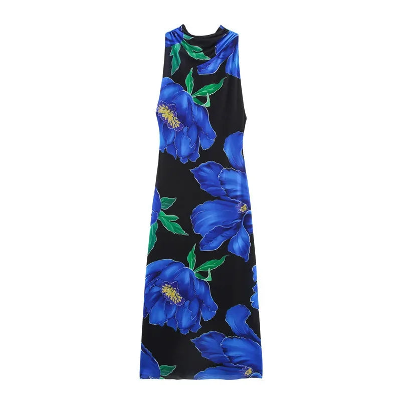 Sexy Flower Print Top Long Skirt Set Women Slim Ruffle Strap U-neck Top Loose High Waist Skirts Fashion Summer Party Suit