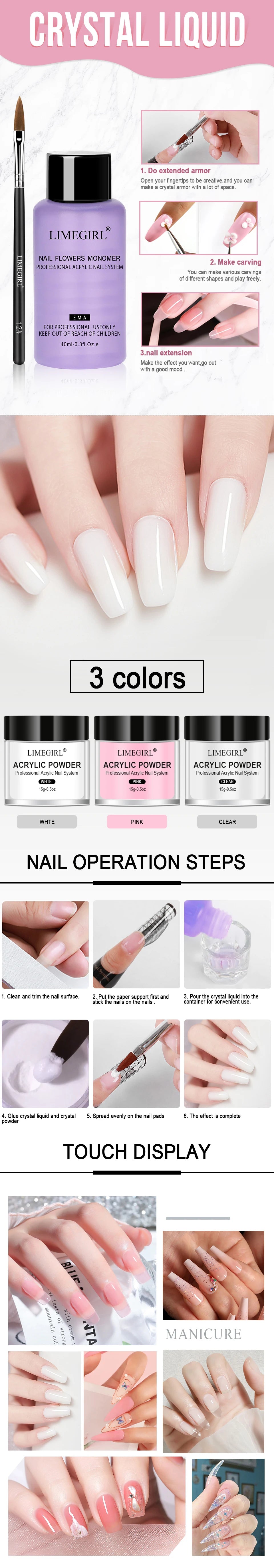 Acrylic Nail Art Kit Nail Art Acrylic Powder and Liquid Mono Kit for Nail Extension Acrylic Dip Powder 3D Flower Sculpting Tool