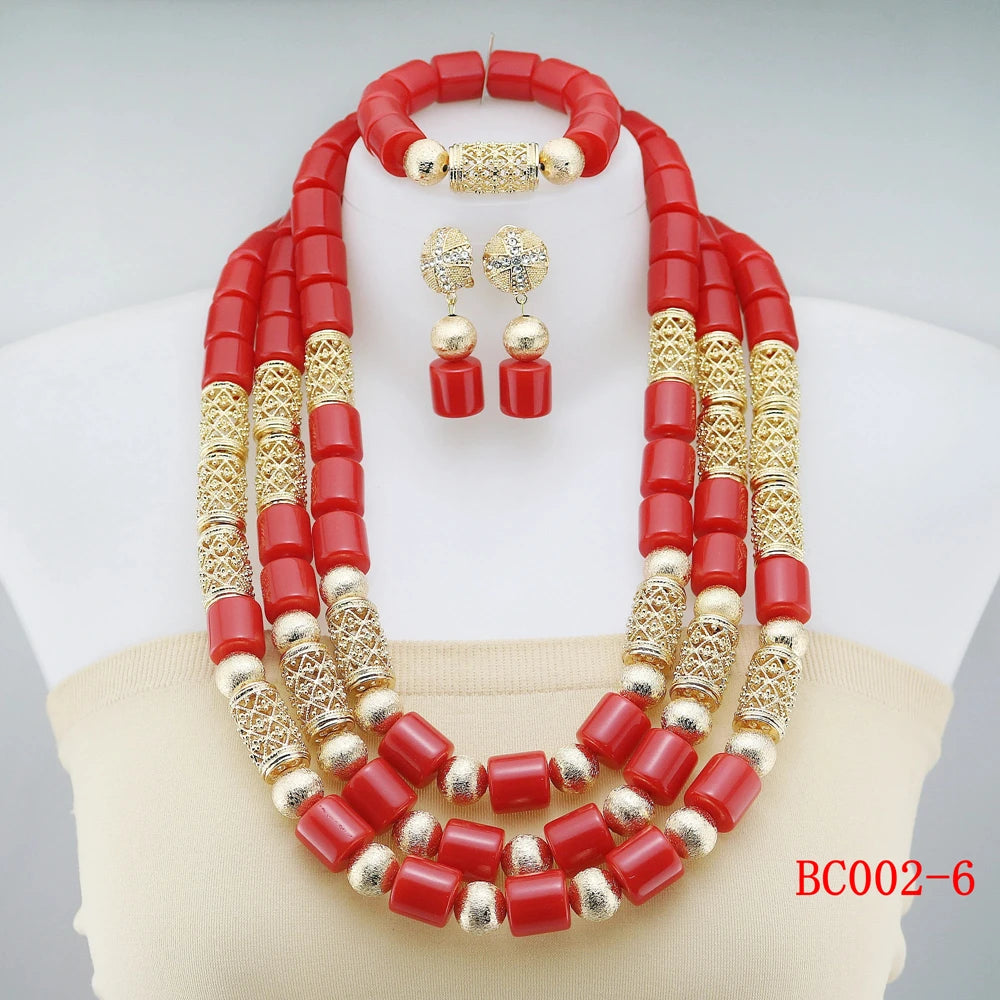 Latest Design Resin Beads Indian Wedding African Bridal Jewelry Set Women Green Coral Beads Necklace Set