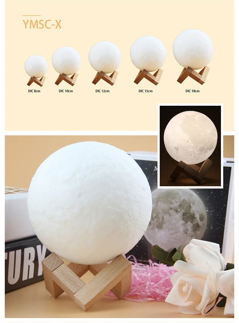 3D Print Moon Lamp Rechargeable Color Change 3D Light Touch Moon Lamp Children's Lights Night Lamp LED Night Light for Home 2024