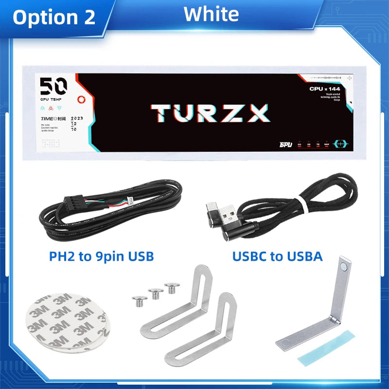 TURZX 8.8 Inch USB Secondary Screen Type-C Desktop Extended Display TF Card Play 1920*480 IPS LCD CPU RAM GPU Monitor NO AIDA64