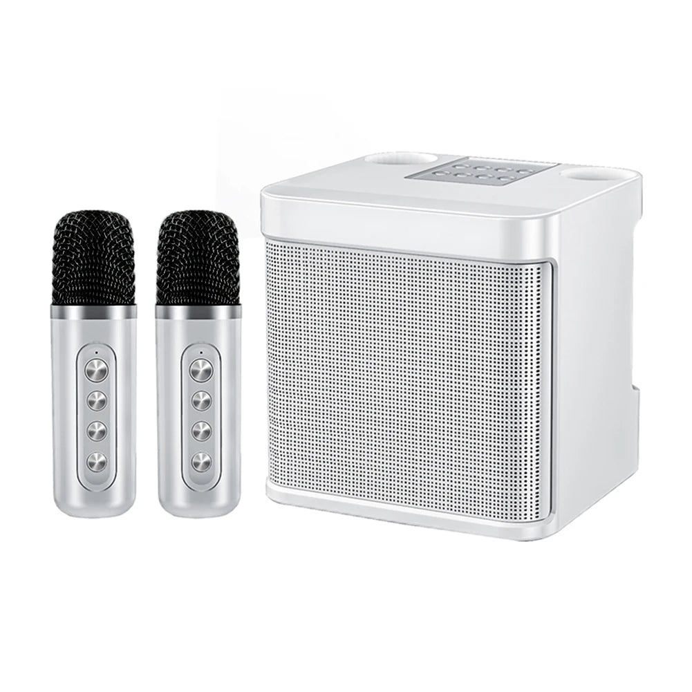 Karaoke Machine with 2 Wireless Microphones Wireless Portable BT Speaker Support BT/USB/TF Card/Aux 1500mAh for Karaoke Party
