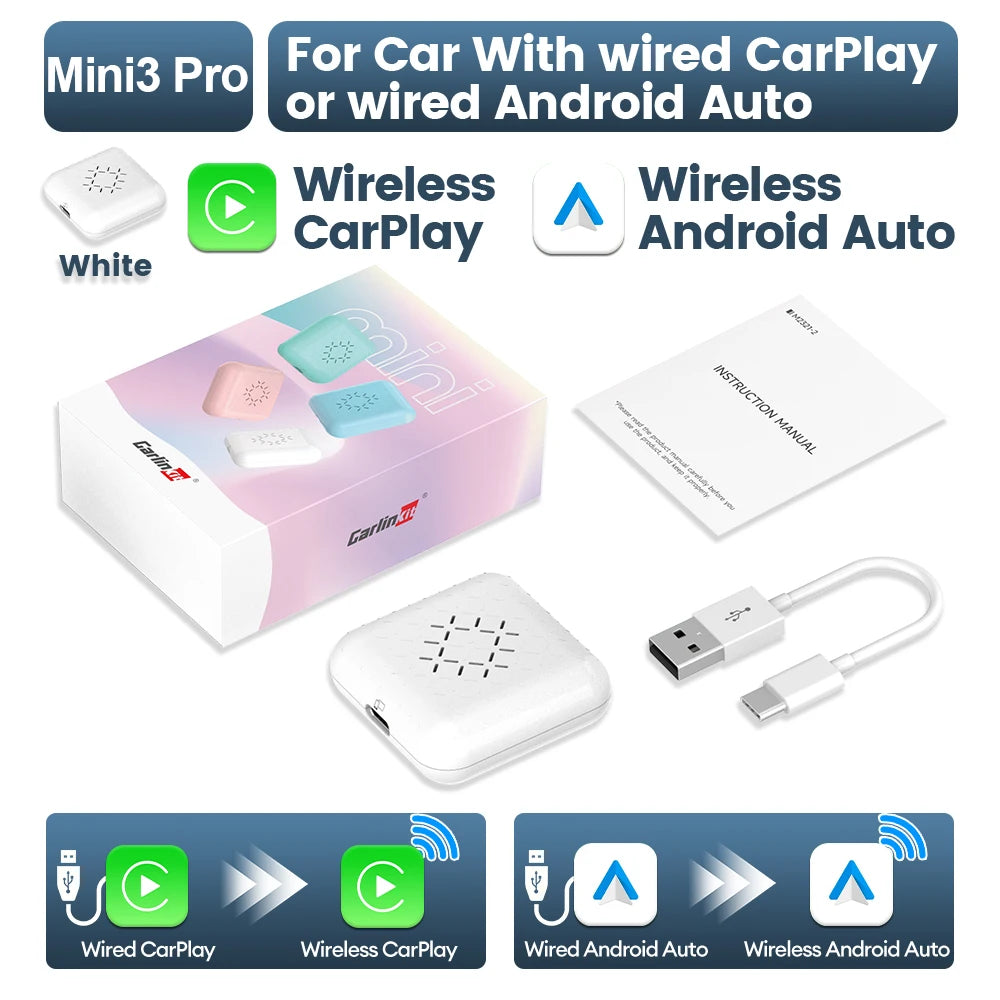 CarlinKit Mini 5 CarPlay Wireless USB Dongle Plug &Play Split Screen Wired To Wireless Adapter For Benz Kia Volvo Mazda MG Ford