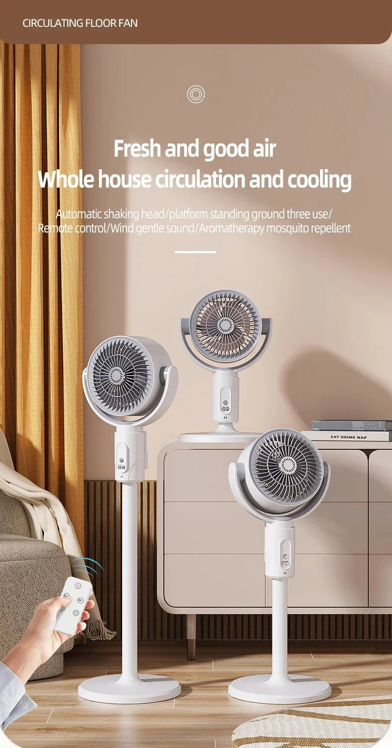 NEW 360 Circulation Quiet Powerful Floor Fan,Standing Smart Fans,with Remote Control Adjustable Height