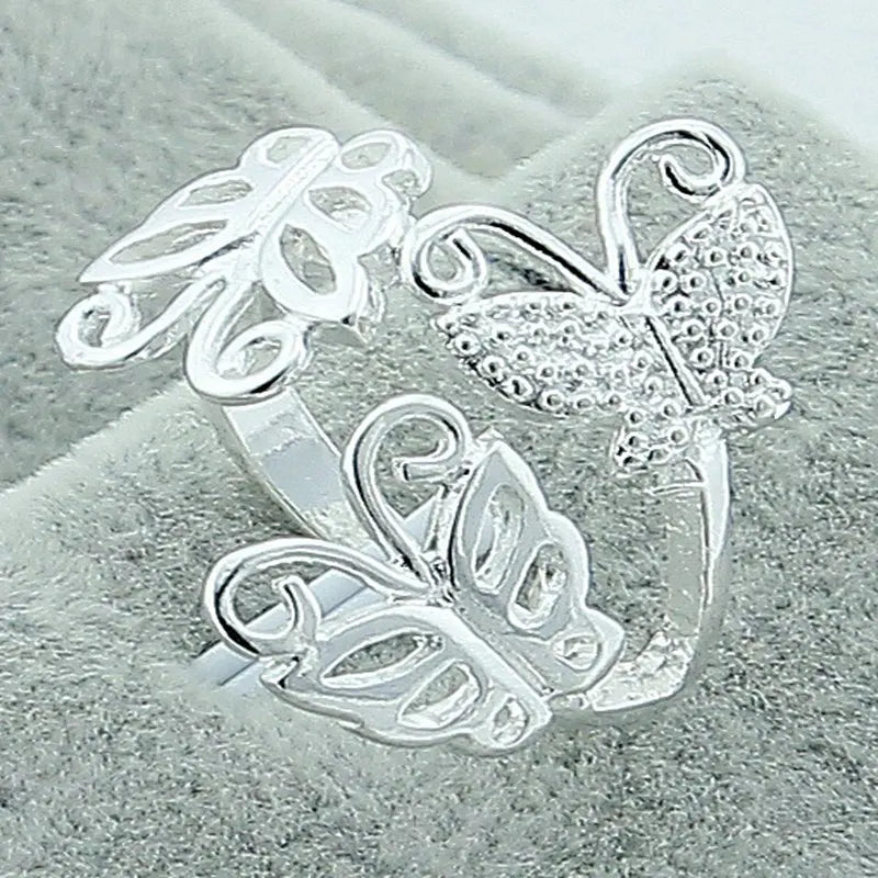 925 Sterling Silver Butterflies Open Wedding Ring For Women Fashion Jewelry Charm Grace Engagement Accessories