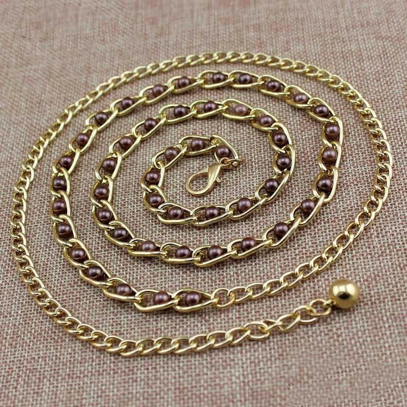 Women's Dress Accessories Waist Chain Metal Chain Solid Pearl Versatile Apparel Accessories Pearl Thin Waist Belts