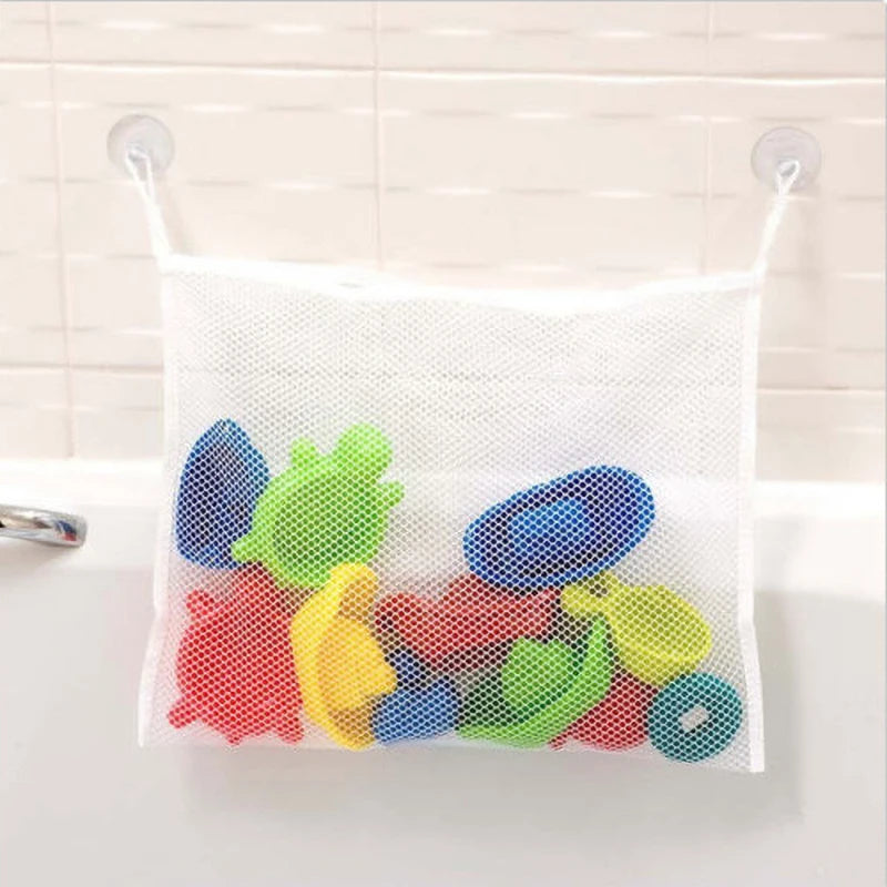 Baby White Square Bath Toy Organizer with Strong Suction Cups Bathroom Mesh Net Game Bag Drying Shower Products Clothes Storage