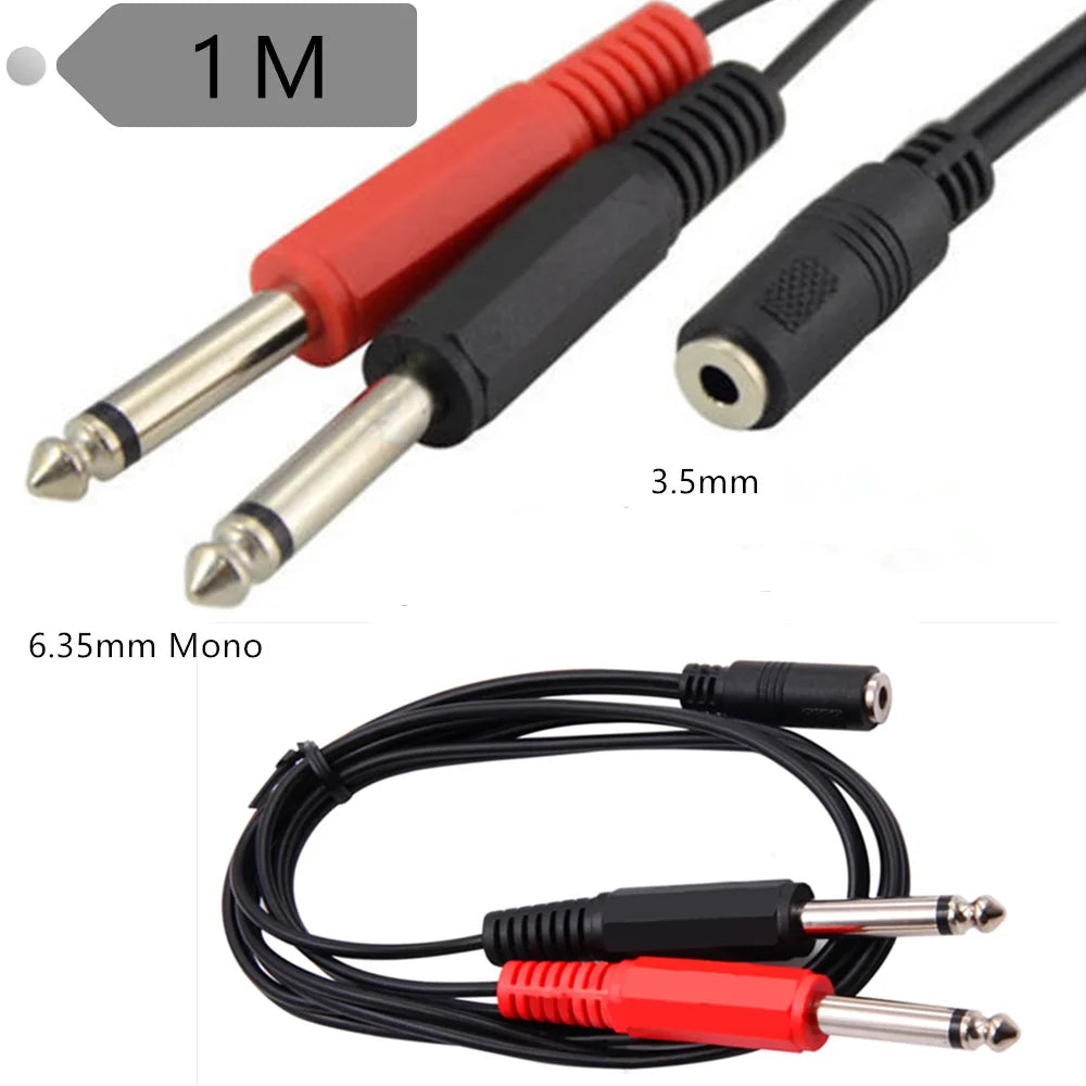 6.35 Mm Male To 2 6.35 Mm 3.5mm Female Adapter Cable 1/4 6.35mm Plug To Dual 6.35mm 3.5 mm Jack Y Splitter Stereo Audio Cord 0.2