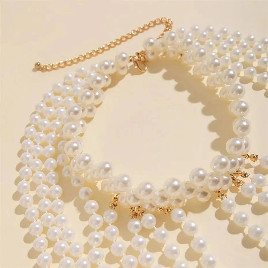 Lacteo Elegant Temperament Imitation Pearl Shawl Shoulder Chain Necklace Women Romantic Wedding Banquet Jewelry Accessories