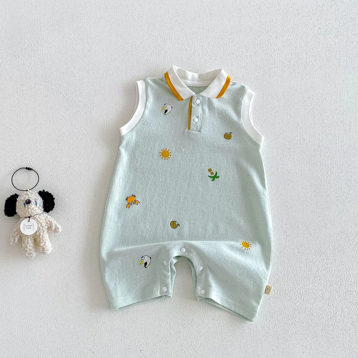 2026 New Summer Baby Fashion Cartoon Printed Cotton Soft Sticky Collar Sleeveless Climbing Clothes