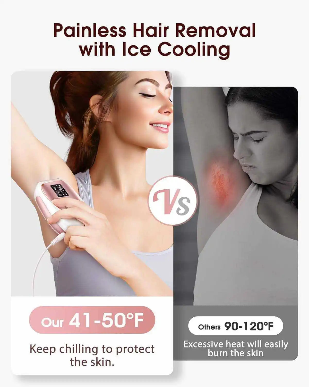 IPL Hair Removal Device 999990 Flashes Ice Cooling Painless Hair Remover 5 Energy Levels Laser Hair Removal for Face Whole Body
