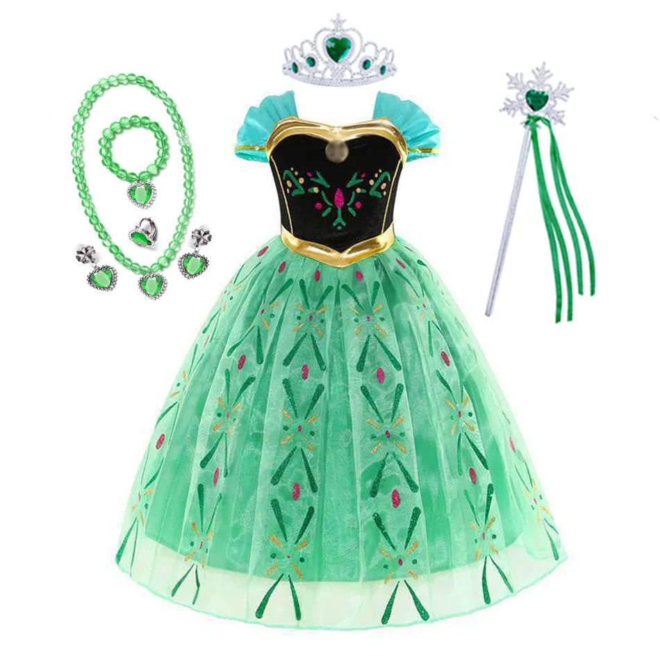 Disney Elsa Anna Princess Dress Girls Mesh Ball Gown Halloween Carnival Birthday Clothing Kids Cosplay Snow Queen Frozen Costume