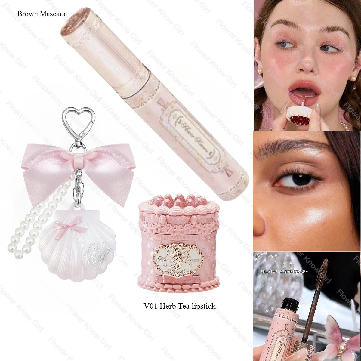 Flower Knows Lipstick Solid Perfume Mascara Set, Long-Lasting Fragrance, Gift for Women