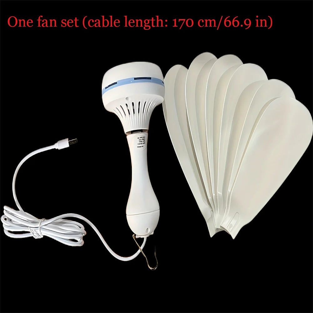 1 Set of USB Mini Quiet Ceiling Fans for Camping, Emergency Portable Outdoor Hanging Fans for Gazebos, Sheds, Dorms, Silent Fans with Extension Cord, White Fan