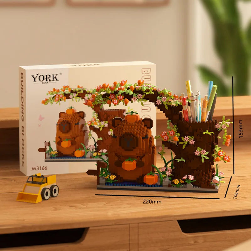 Capybara Building Block Pen Holder Multi-Function Desk Organizer for Office Supplies Cosmetics Birthday Gift Desktop Decoration