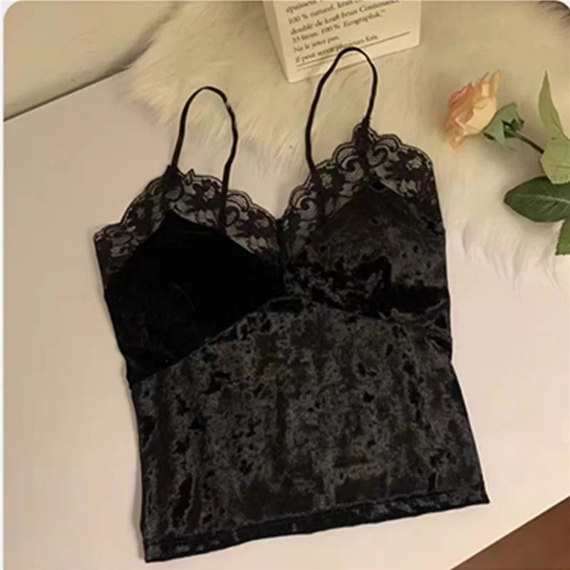 Lace Patchwork Velvet Csole Women's ort Sle Inner Wear Pad Included Slim Fit Base irt Top for Autumn Winter